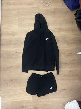 Nike Black Hoodie & Shorts Set with White Swoosh